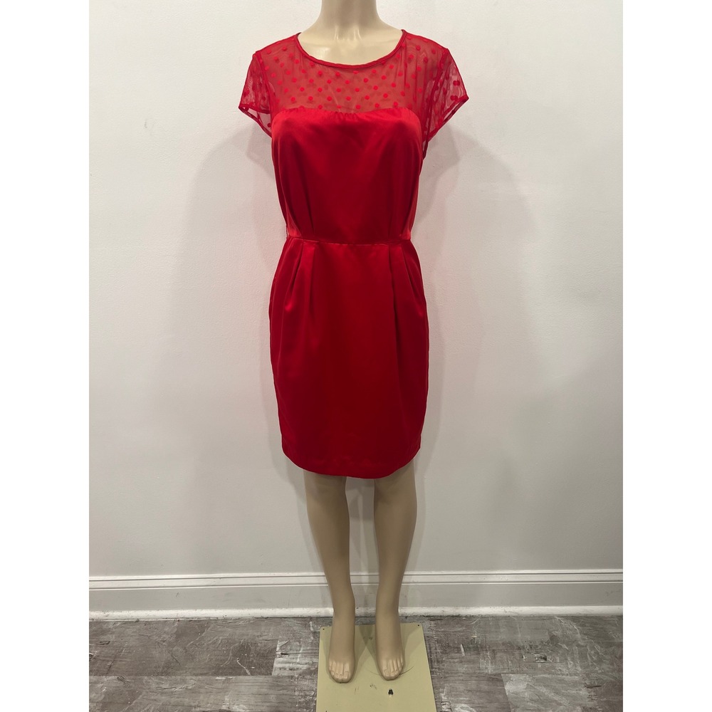 Kate Young for Target 10 Women Red Satin Polka Dot Mesh Sheath Cocktail Dress